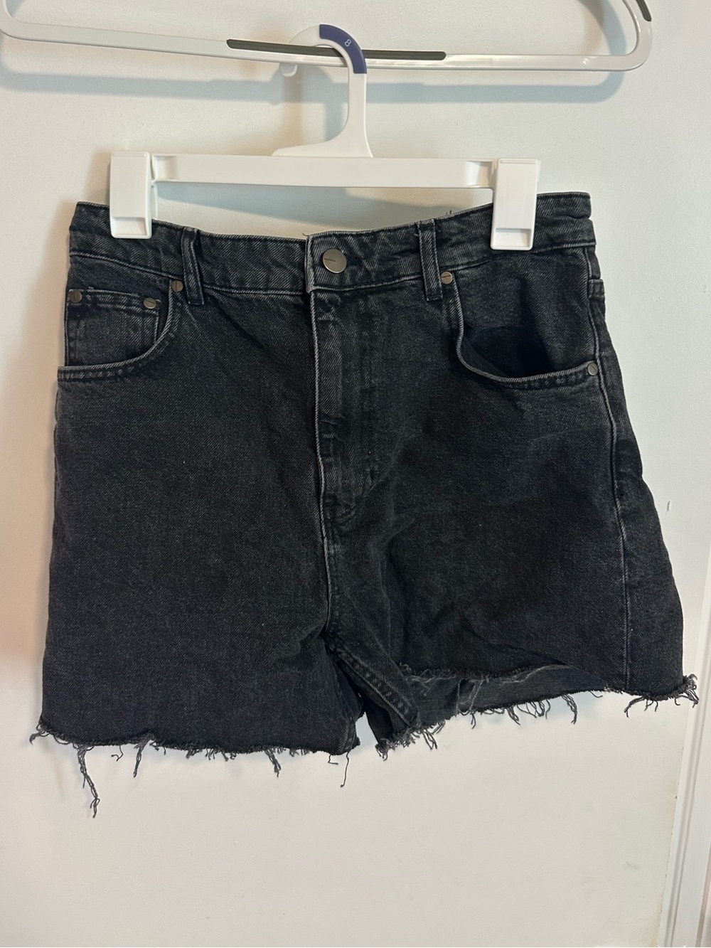 Zara Black Denim High-Waist Shorts with Frayed Hem